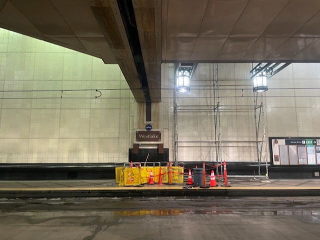 timwill_is's tweet image. The scaffolding for @SoundTransit hole in westlake ceiling this morning/evening