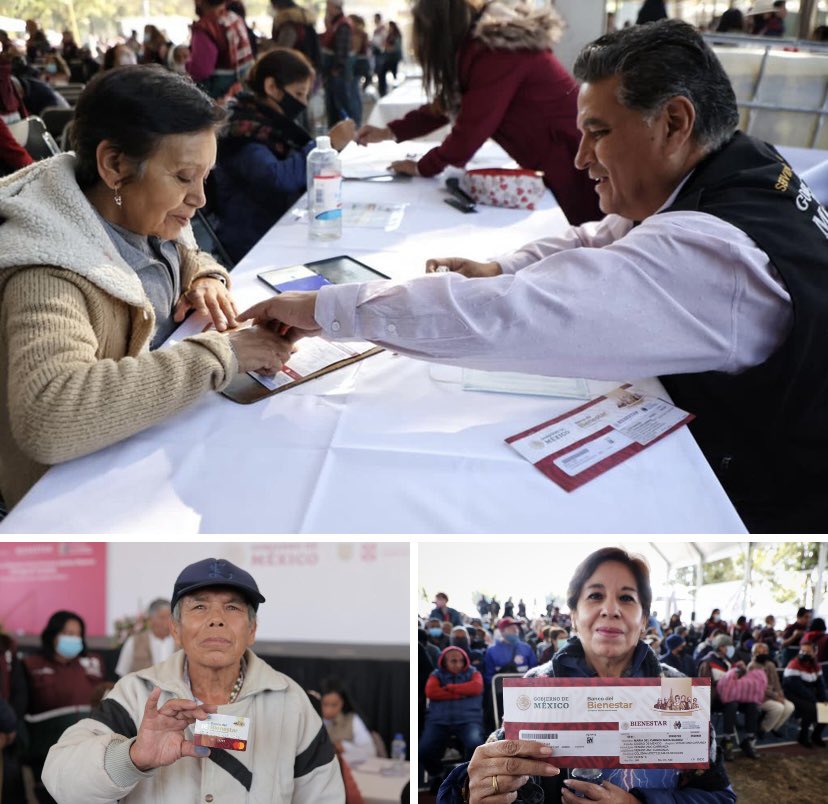 Claudiashein's tweet photo. La pensión universal para las personas adultas mayores de 68 años y más la estableció el Presidente en 2001 cuando fue Jefe de Gobierno. En 2018 era de 2,600 pesos mensuales y sólo se le daba a 550 mil personas. 

Hoy la reciben desde 65 años y más, 1 millón 200 mil personas en la Ciudad y es de 4,800 pesos bimestrales. ¡¡El doble de beneficiari@s!!  

Y ya está establecido como derecho en la Constitución. Ahora sólo será depositada en el Banco del Bienestar. No olvides recoger tu tarjeta. 

Aquí más información: https://t.co/LJDrUNjt79