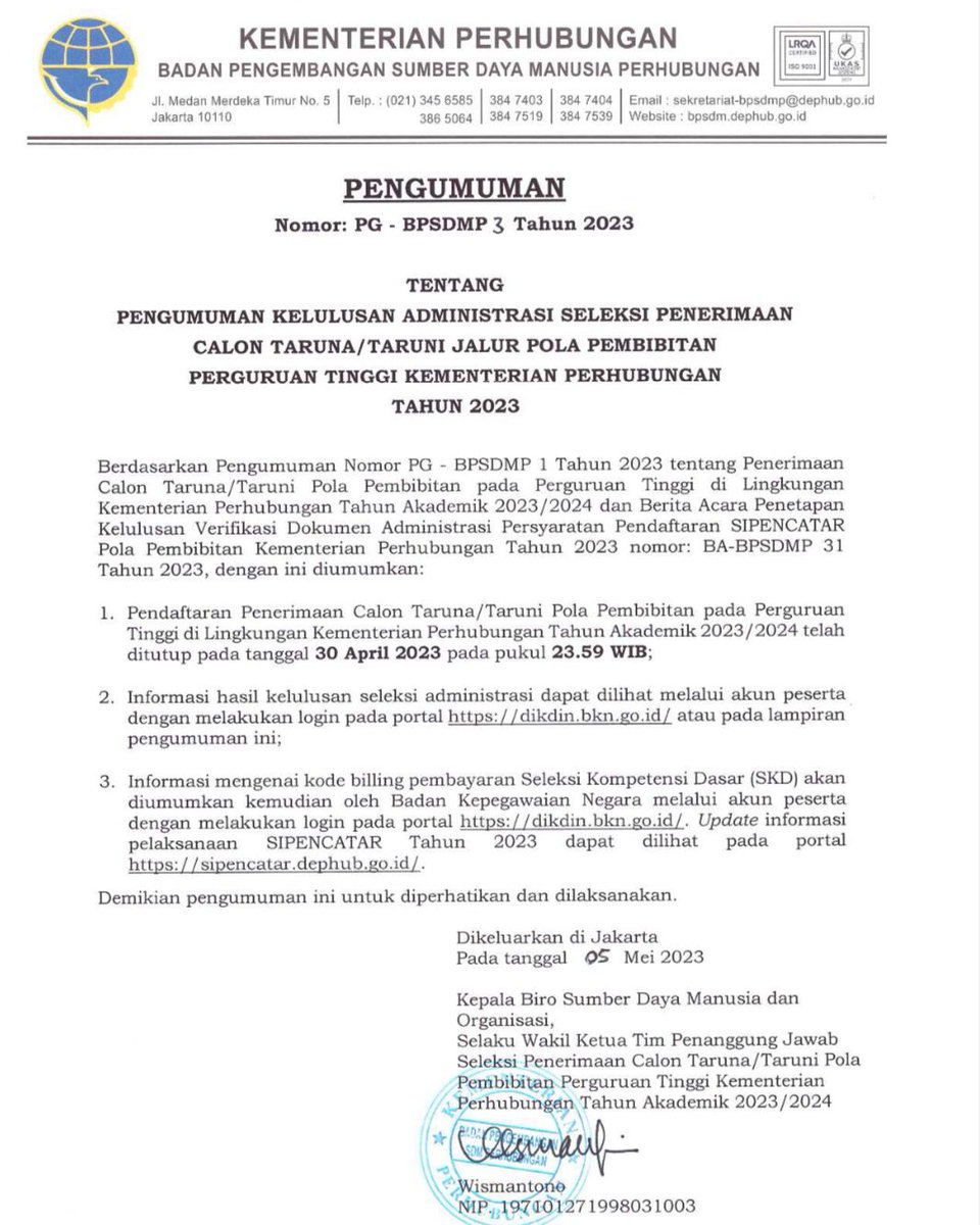 official_pipsmg's tweet photo. Pengumuman Kelulusan Administrasi SIPENCATAR Tahun 2023 telah di unggah melalui website 
https://t.co/A9c4QWtVDP 

Selamat bagi yang dinyatakan lulus ke tahap SKD 🥳

#pipsemarang
#kemenhub
#bpsdm
#sipencatar2023 
#polbit
#budayakanbaca
#siapskd https://t.co/N9flDt7q3S