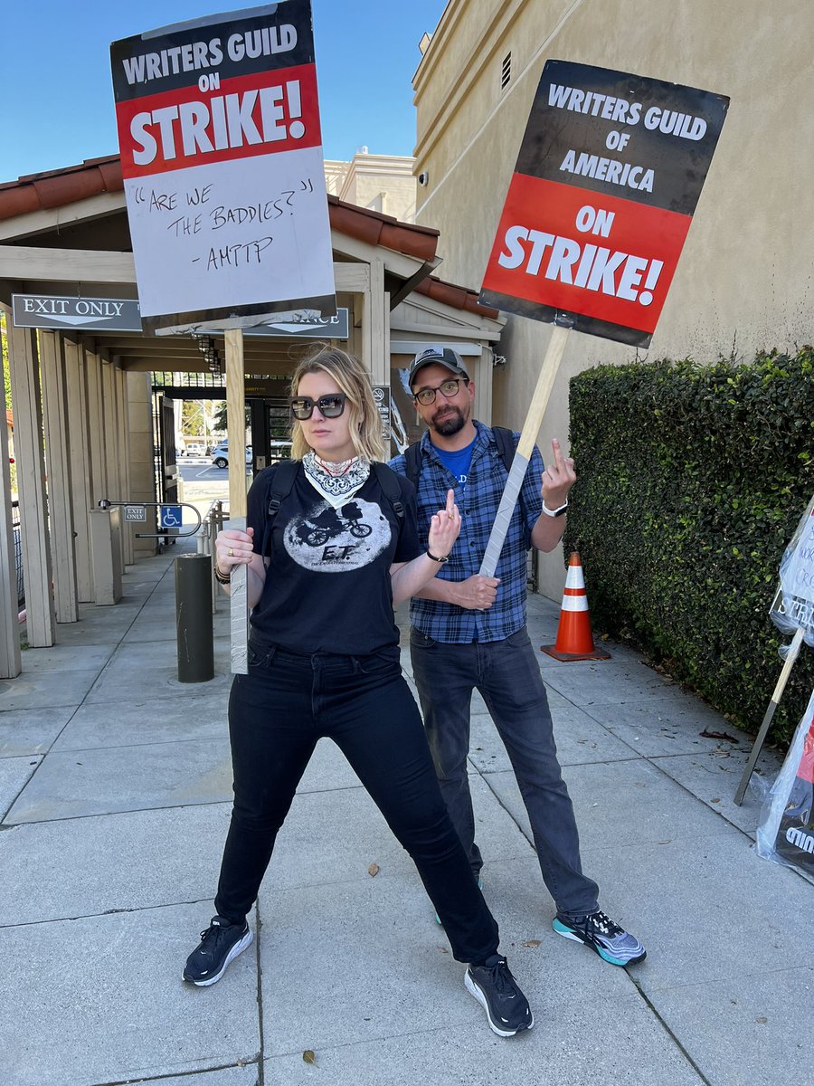 Day Four on the picket lines with the best of the best, <a href="/bekthesmith/">Bek Smith</a>. Thrilled to say that no one tried to run me over with their car. So, an improvement. #wgastrong