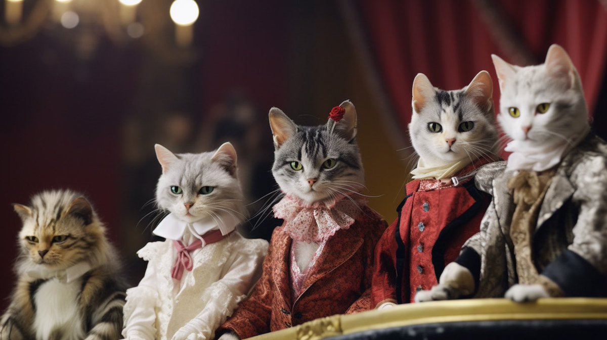 icreatelife's tweet image. “Humans” new Broadway show 

My prompts: 
lots of real cats dressed in fancy clothing on the stage singing --ar 16:9

a cat dressed in a fancy outfit singing with a microphone --ar 16:9 

Share your version of this Broadway show 😹

Inspired by Denis Girard