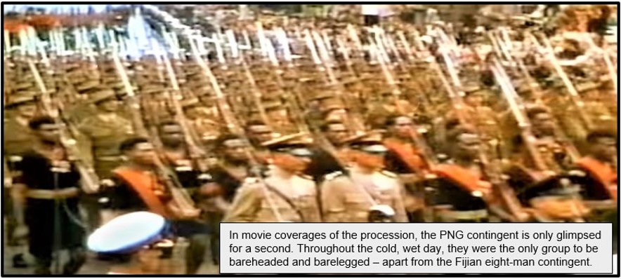 DWB55's tweet image. At the Queen's Coronation 70 years ago, there was a small contingent of 28 men from the remote islands of Papua New Guinea: all policemen, all war veterans.
The Southwest Pacific veterans marched as a small part of the huge procession through London's streets.
#RPNGC 
#PNG #PNGDF