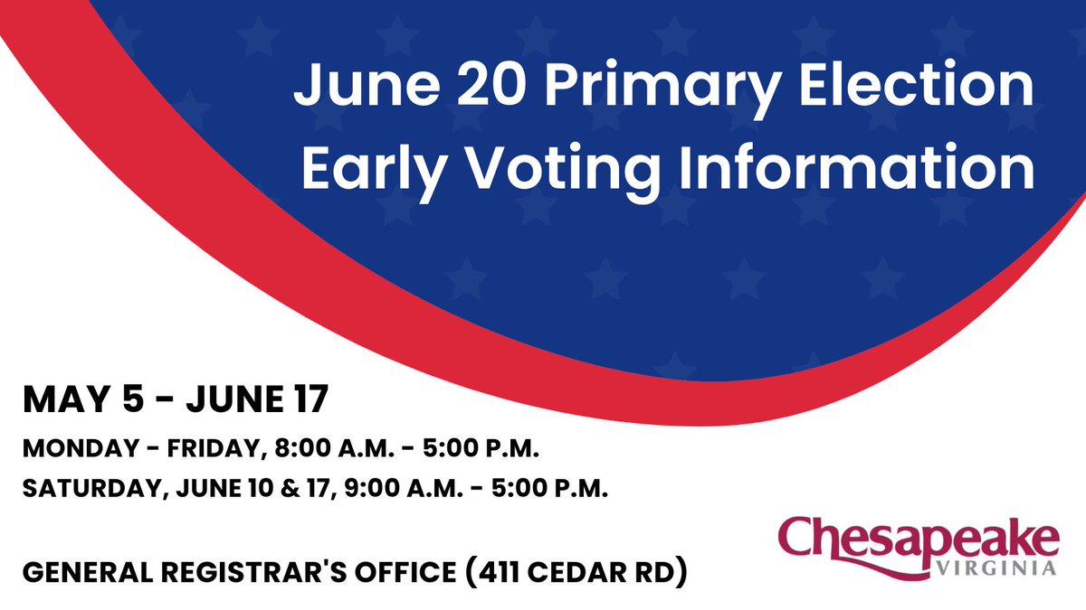 City of Chesapeake on Twitter "Inperson early voting for the June 20