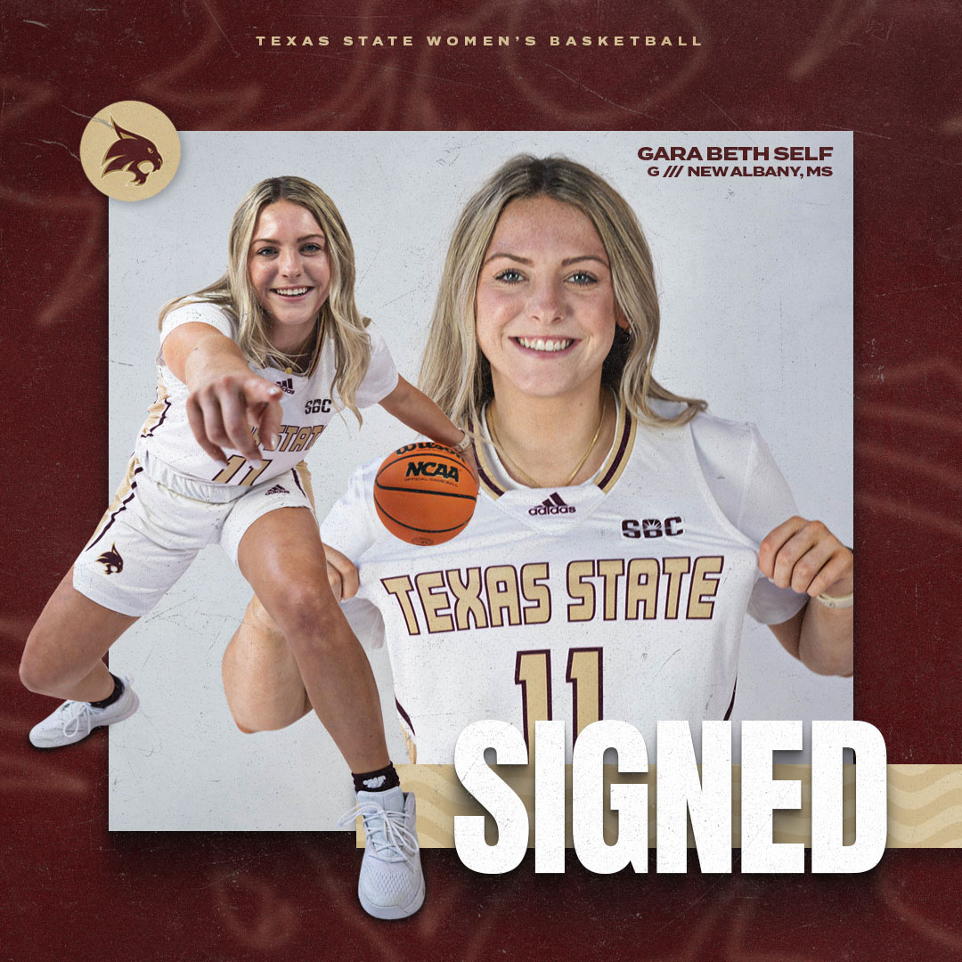 TXStateWBB's tweet photo. Former Sun Belt Freshman of the Year joining the 'Cats

✍️ Gara Beth Self (@_gbabyy2) 
🏀 Guard
🏠 New Albany, Miss.

#EatEmUp https://t.co/7401W54Tld