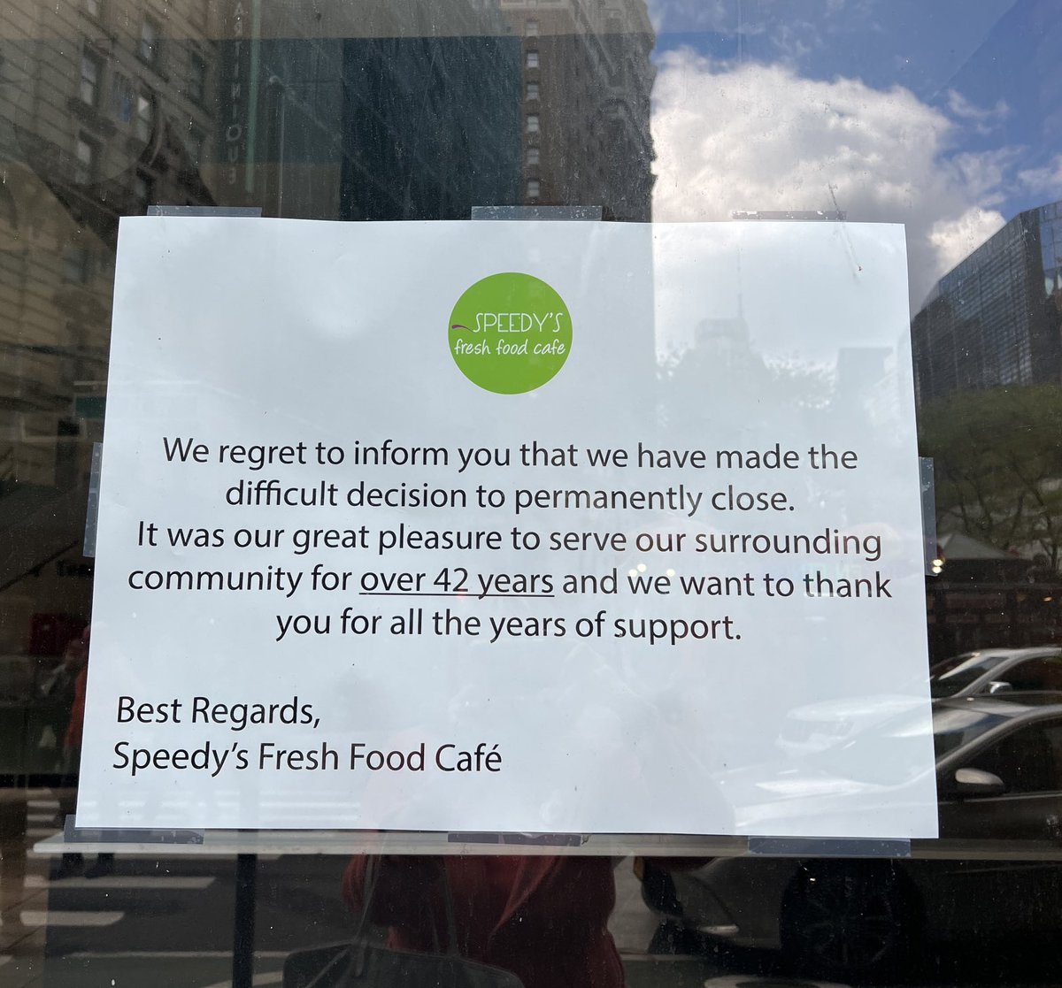 KenneyBaden's tweet photo. I have been so upset to post that had to say goodbye too all my friends #Speedys after 42 years closed. I loved seeing them every day I went to @LawCrimeNetwork always smiling waiting for me with my iced almond milk in hand. Miss them all https://t.co/Nco6BUQAJr