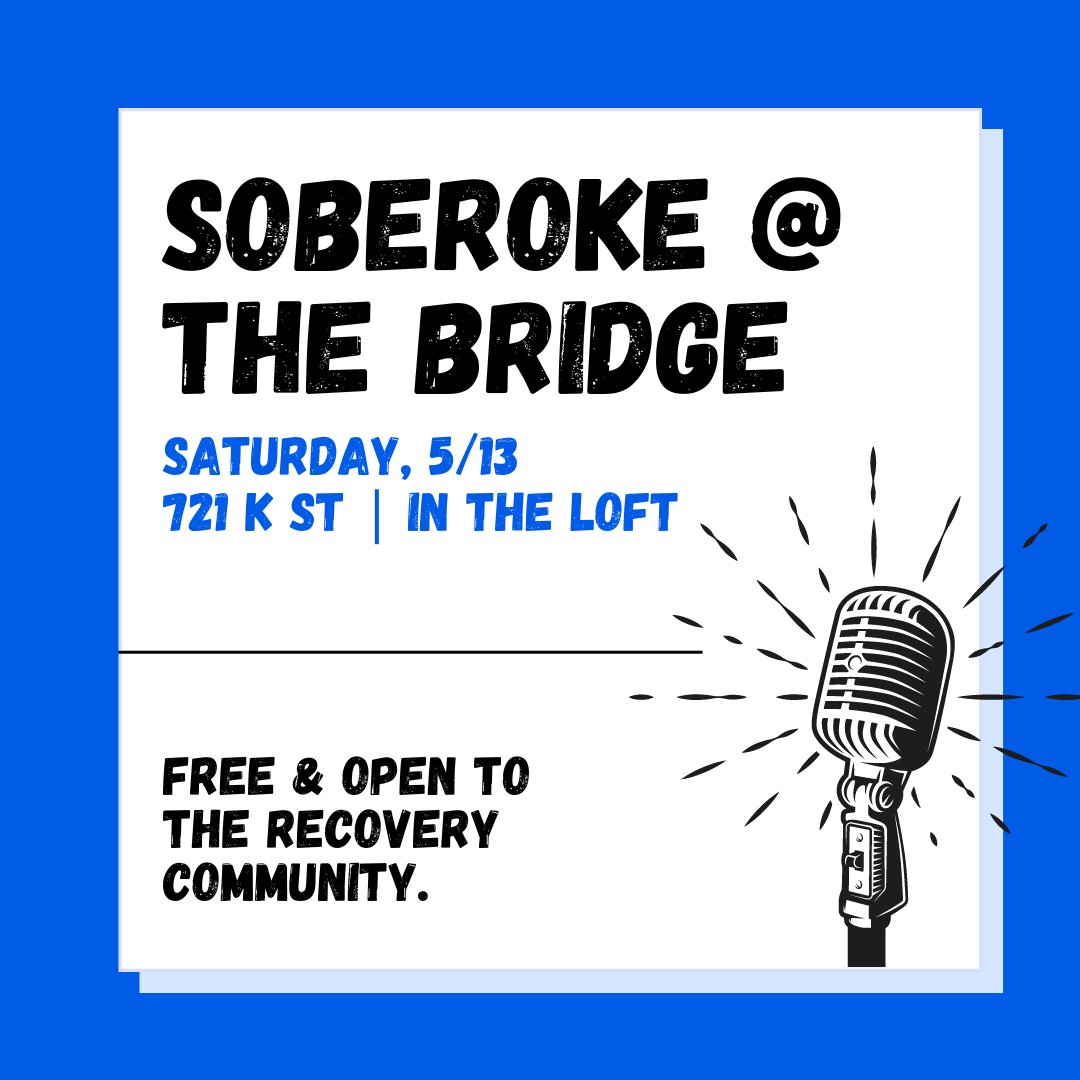 🎉 Soberoke is back. Join us in The Loft on Saturday, May 13 at 7:00 pm. See you there!