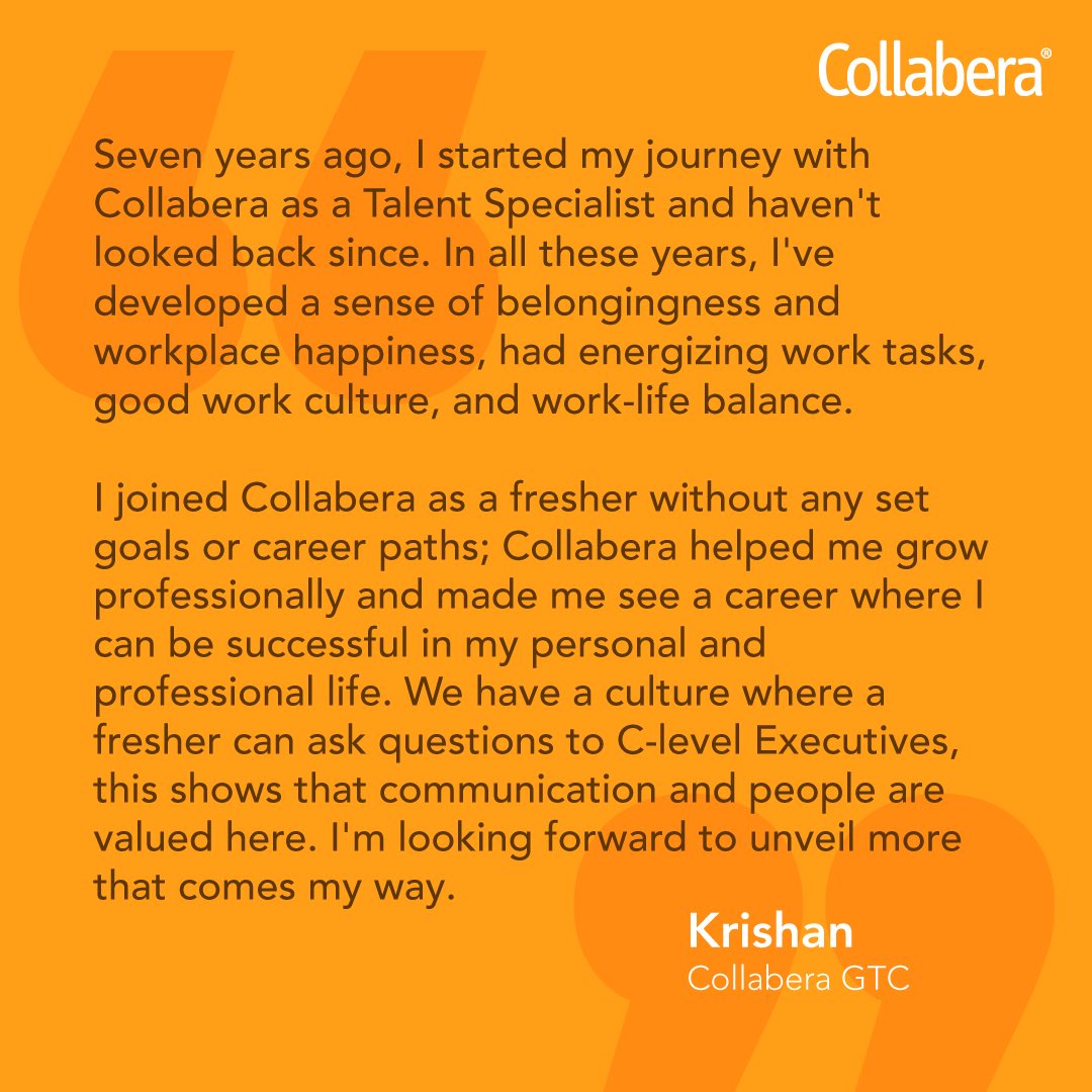 CollaberaGTC's tweet photo. A sense of belongingβ¨
Swipe to read Krishanβs Collabera experience.
#employeeexperience #senseofbelonging #collabera #collaberagtc #oneheartbeat https://t.co/ETBHMRMzqO