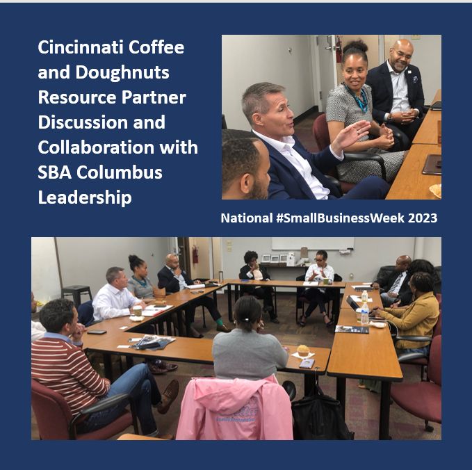SBA Columbus Ohio District Office (@sba_columbus) on Twitter photo Day 3 National #SmallBusinessWeek: In #Cincy: Coffee & Doughnuts Resource Partner Discussion & Collaboration: <a href="/SBA_Columbus/">SBA Columbus Ohio District Office</a> Director Everett M. Woodel, Jr., MBA & team met with #Cincinnati #smallbusiness resource partners for a discussion of projects and strategy. #Partnership Day 3 National #SmallBusinessWeek: In #Cincy: Coffee & Doughnuts Resource Partner Discussion & Collaboration: <a href="/SBA_Columbus/">SBA Columbus Ohio District Office</a> Director Everett M. Woodel, Jr., MBA & team met with #Cincinnati #smallbusiness resource partners for a discussion of projects and strategy. #Partnership