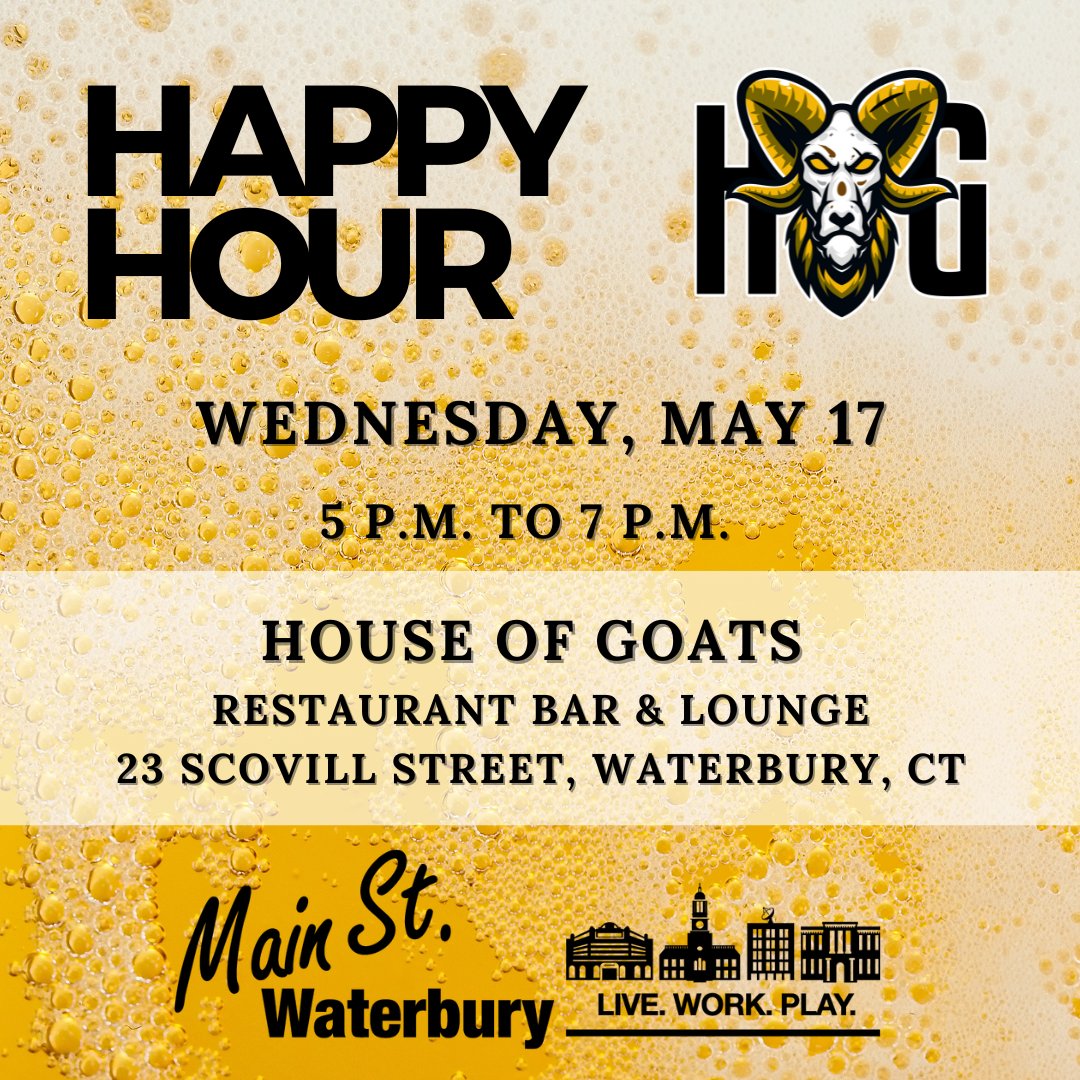 Our May 17 Happy Hour has been moved to the House of Goats Restaurant Bar &amp; Lounge, located at 23 Scovill Street. We hope to see you there! RSVP here: forms.gle/4ZCpQaPBtSiRT9…