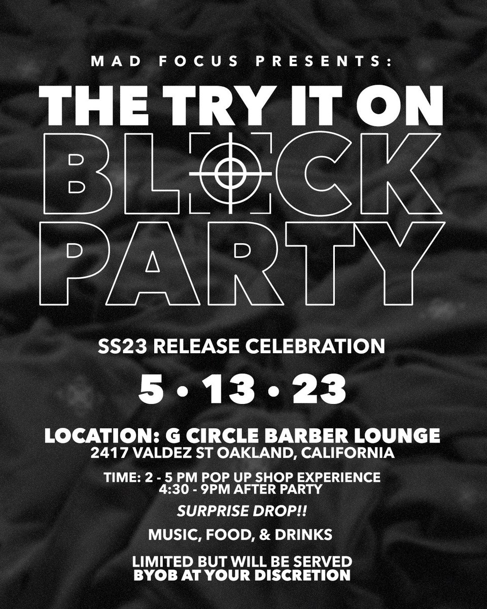 _MADFocus's tweet image. Created the vibe &amp;amp; packaged it 🎯 

MAD Focus Presents: The Try It On Block Party 🔥🔥🔥

Built a brand based around my real life &amp;amp; community. This is gonna be the party of the year. Quote me on that 🎯
