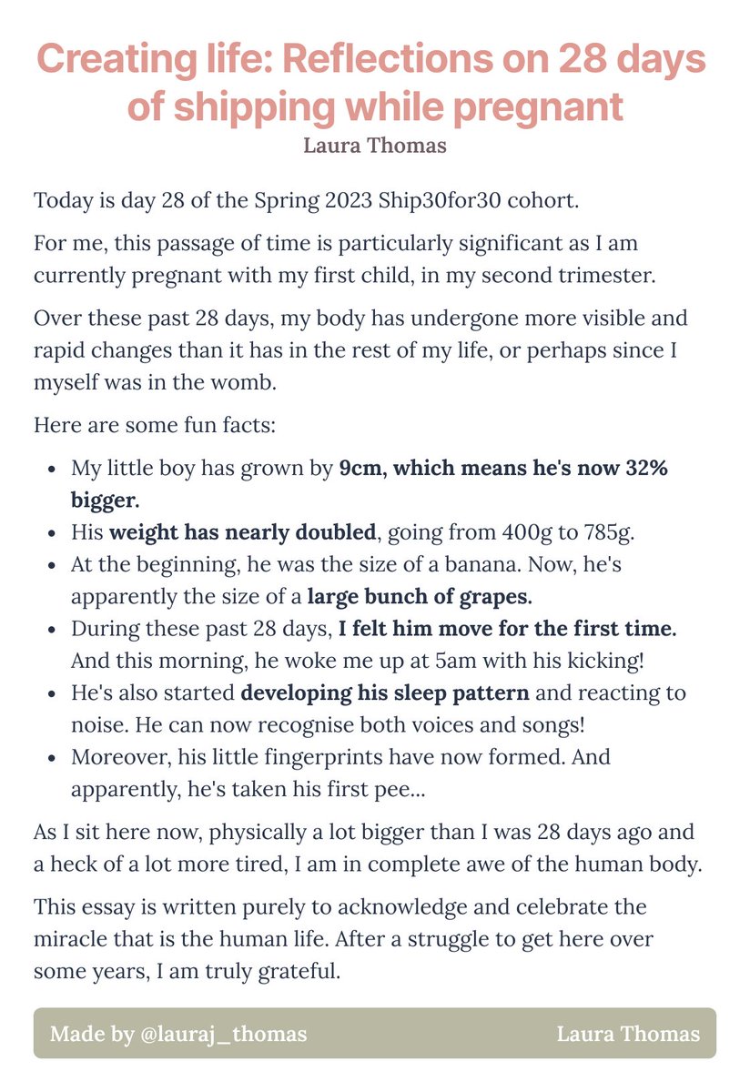lauraj_thomas's tweet photo. Creating life: Reflections on 28 days of shipping while pregnant...

#Ship30for30 #Pregnancy https://t.co/1qc4pngTuc