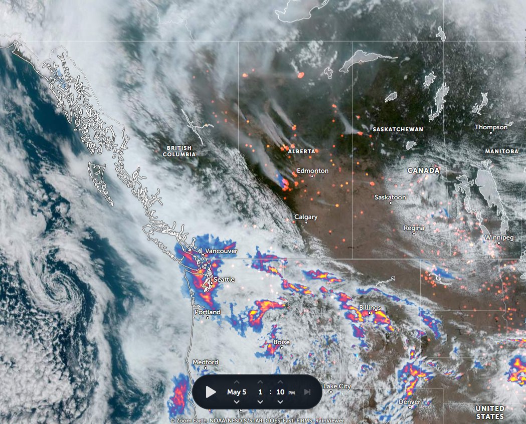 Fire (smoke) & (melting) Ice happening #EverywhereAllAtOnce. Freshet in BC/AB ramping up to a crescendo this weekend. #BCFlood #BCWx #BCStorm #ABWildfires #ABWx #ABStorm