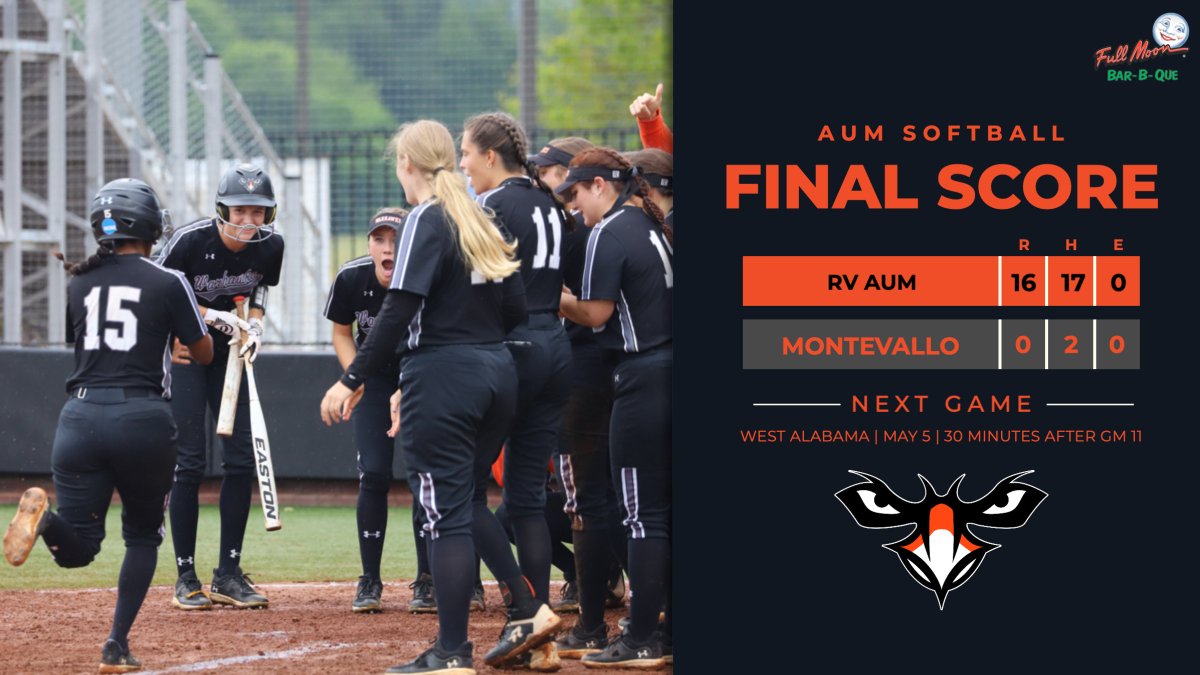 AUMWarhawksSB's tweet photo. FINAL SCORE:

A dominating performance sets us up to play under the lights tonight‼️😤

#WeAreAUM https://t.co/L8geFxjb8t