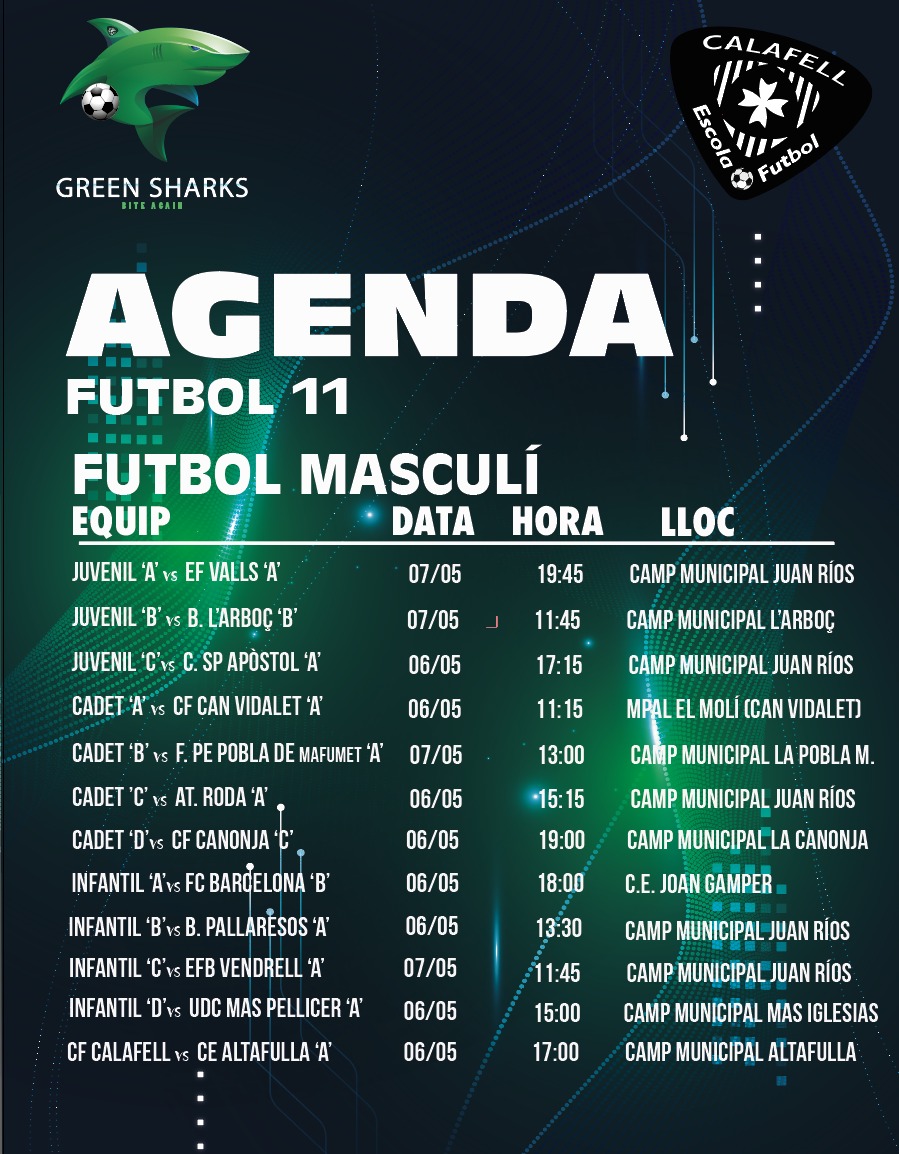 PARTITS D'AQUEST CAP DE SETMANA DEL 6 I 7 DE MAIG DE 2023
Lee más en : efbcalafell.cat/publication/15…