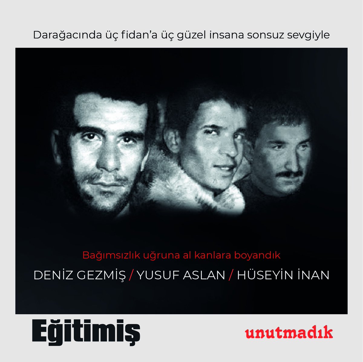ÜÇ FİDANIN SEVDASI BİZİM SEVDAMIZDIR! YAŞASIN TAM BAĞIMSIZ TÜRKİYE!

egitimis.org.tr/guncel/sendika… #denizgezmis #huseyininan #yusufaslan #darağacında3fidan