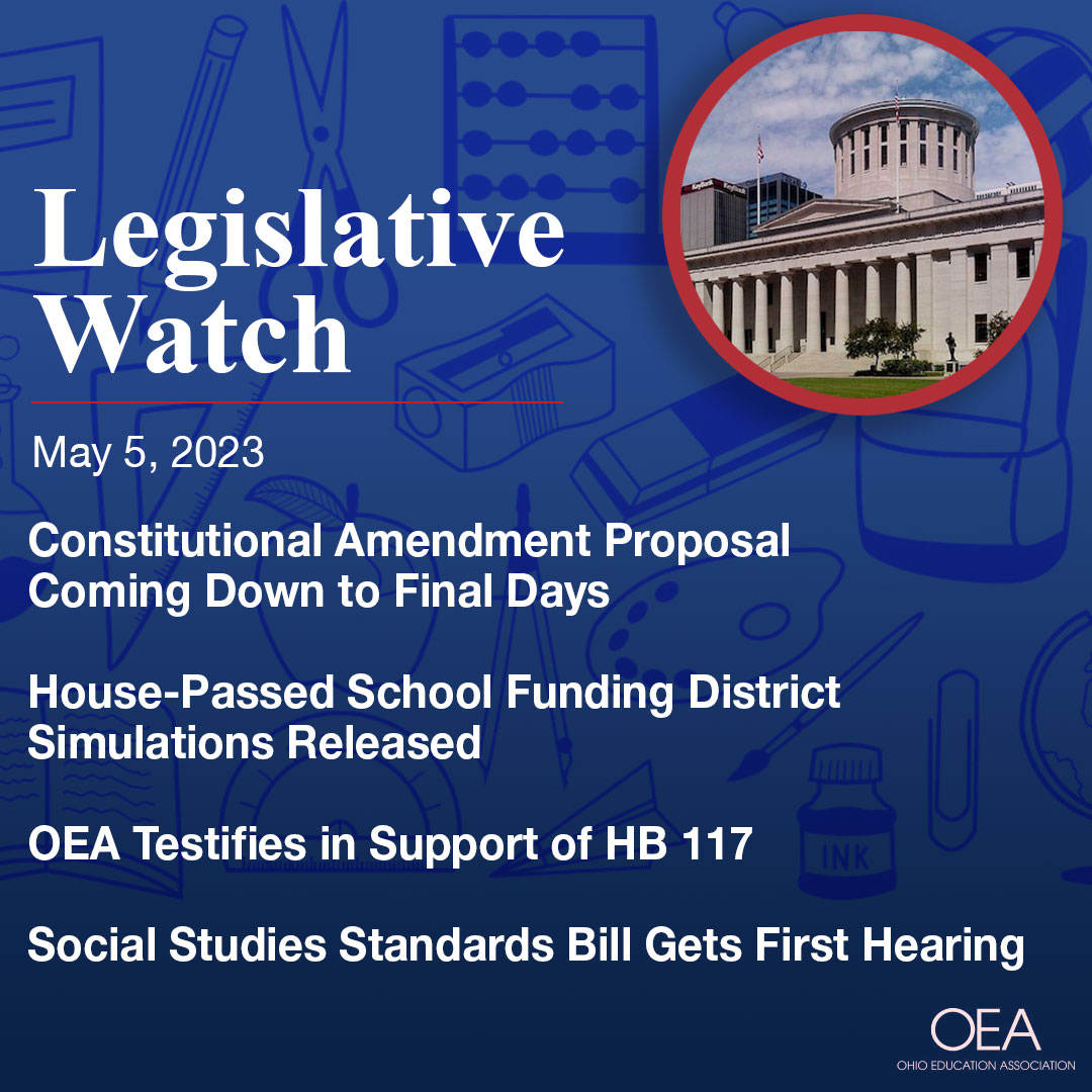 The newest #LegislativeWatch is out! 👀 Covering #publiceducation issues at the #ohiostatehouse. 

📎Constitutional Amendment Proposal Coming Down to Final Days

📎House-Passed School Funding District Simulations Released

Read the full issue 👇
ohea.org/legislative-wa…