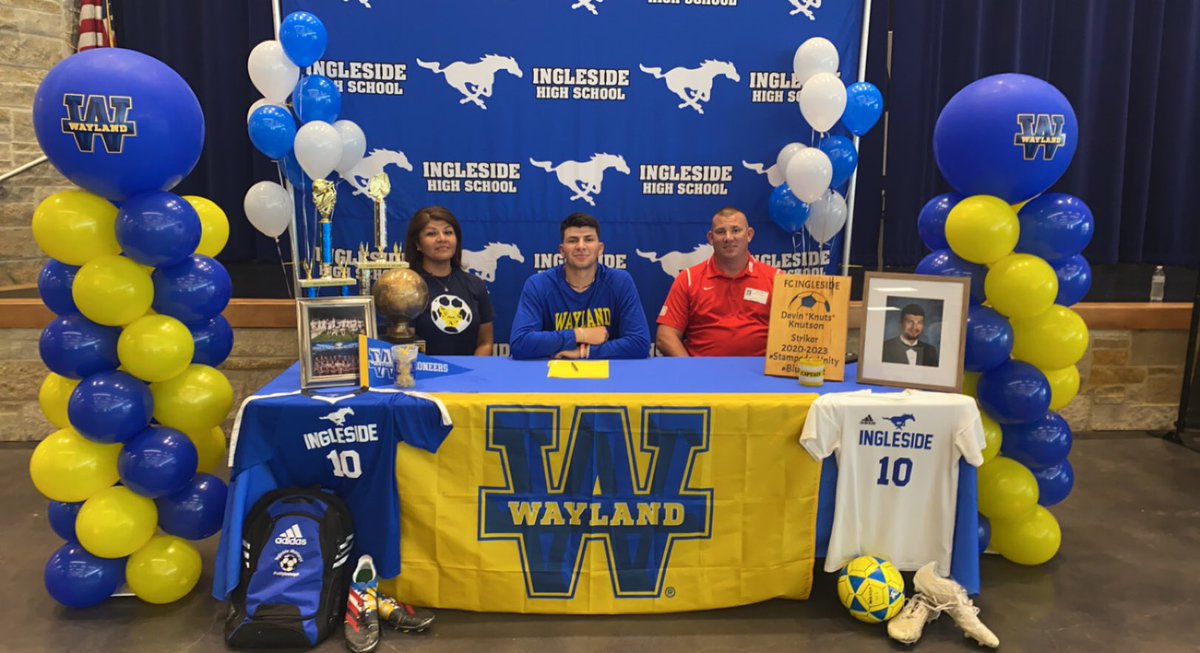 FCIngleside's tweet photo. Congratulations to FC Inglesides first College signee Devin Knutson!! Everyone is very proud of you!!! Thank you so much to Coach Chrisman, Coach McHugh and Dr Edlin for making this day possible!!! Historic day for FC Ingleside! #FCIngleside #Stampede https://t.co/3SiNjjgtU5