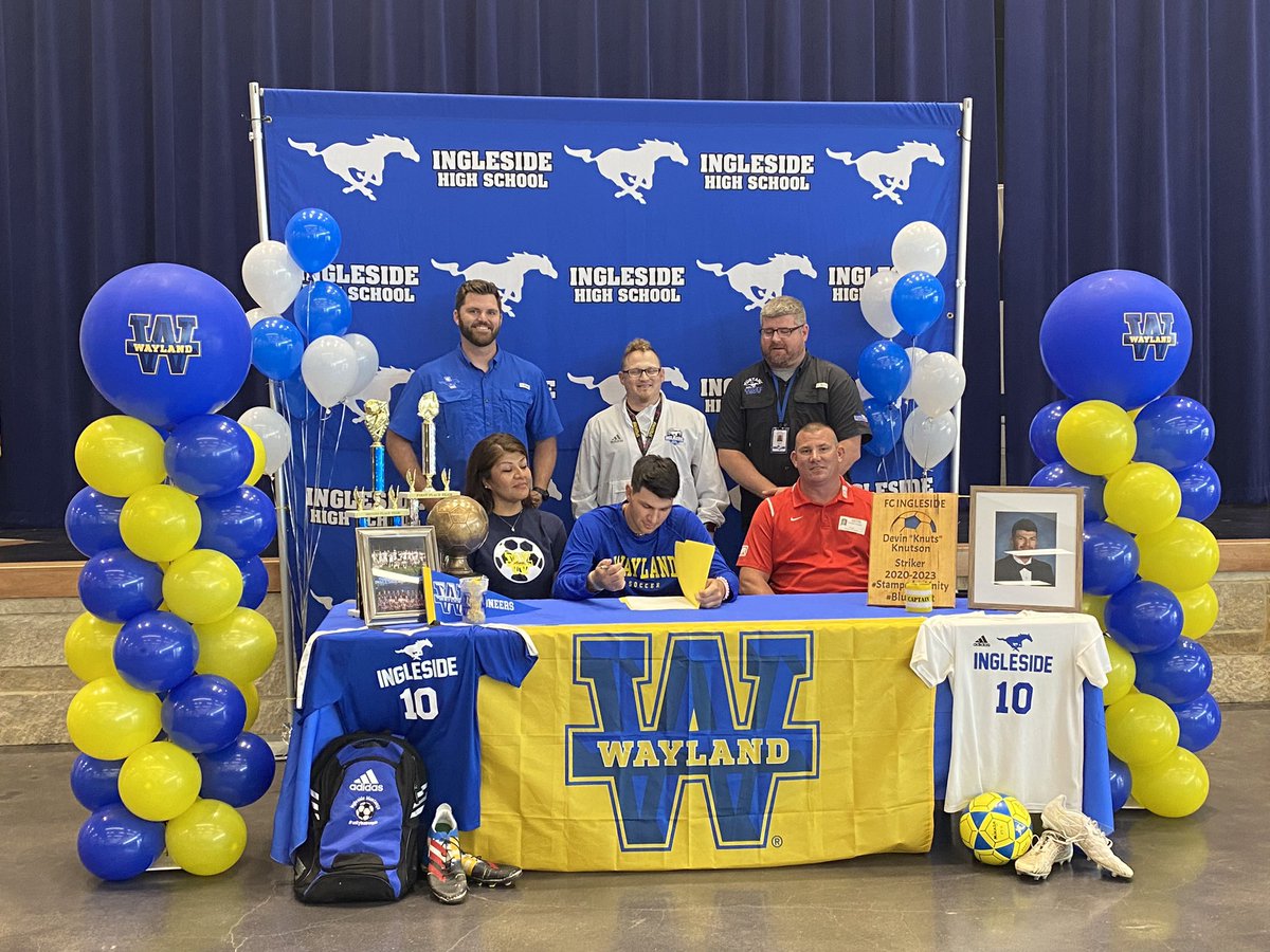 FCIngleside's tweet photo. Congratulations to FC Inglesides first College signee Devin Knutson!! Everyone is very proud of you!!! Thank you so much to Coach Chrisman, Coach McHugh and Dr Edlin for making this day possible!!! Historic day for FC Ingleside! #FCIngleside #Stampede https://t.co/3SiNjjgtU5