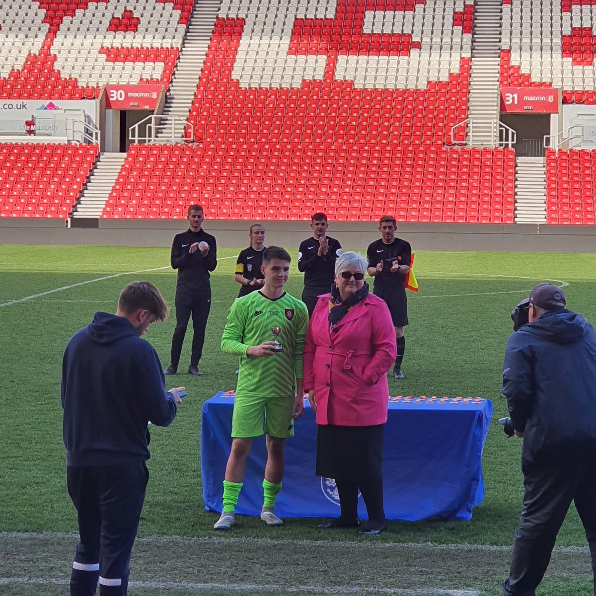 DianeCarr67's tweet photo. Well done @EMS_Hartlepool U16s today at Stoke City in National finals 2nd year running, not result they wanted, but they all did themselves proud.  Harry Carr well done being awarded Man Of Match Award. Very proud Mam
💙 ⚽️ https://t.co/pAvdJLqxz0