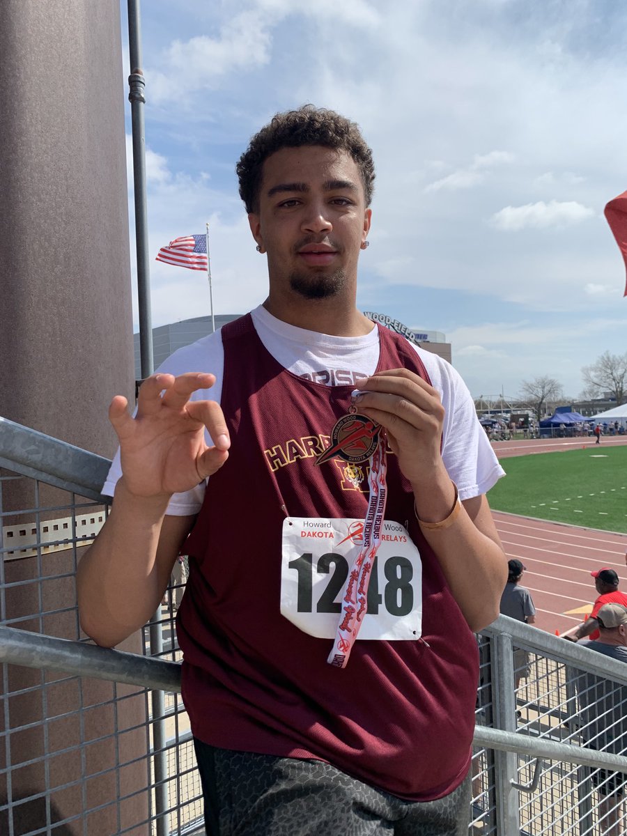 HarrTigerTrack's tweet photo. Caiden improved his school record to 58’5” to take 3rd at the Dakota Relays! https://t.co/AMIpahP91P