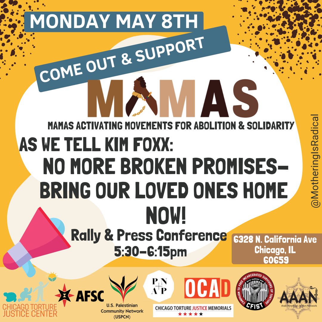 CAARPRNow's tweet photo. THIS MONDAY! Join a coalition including @RadicalMamas, @chitorture & @CAARPRNow as we demand Kim Foxx follow through on her promises and immediately move to vacate the convictions of police torture survivors. No more Mothers Days without our children! #FreeThemAll #CFIST #ECPSNow https://t.co/XrYEWj1LX6