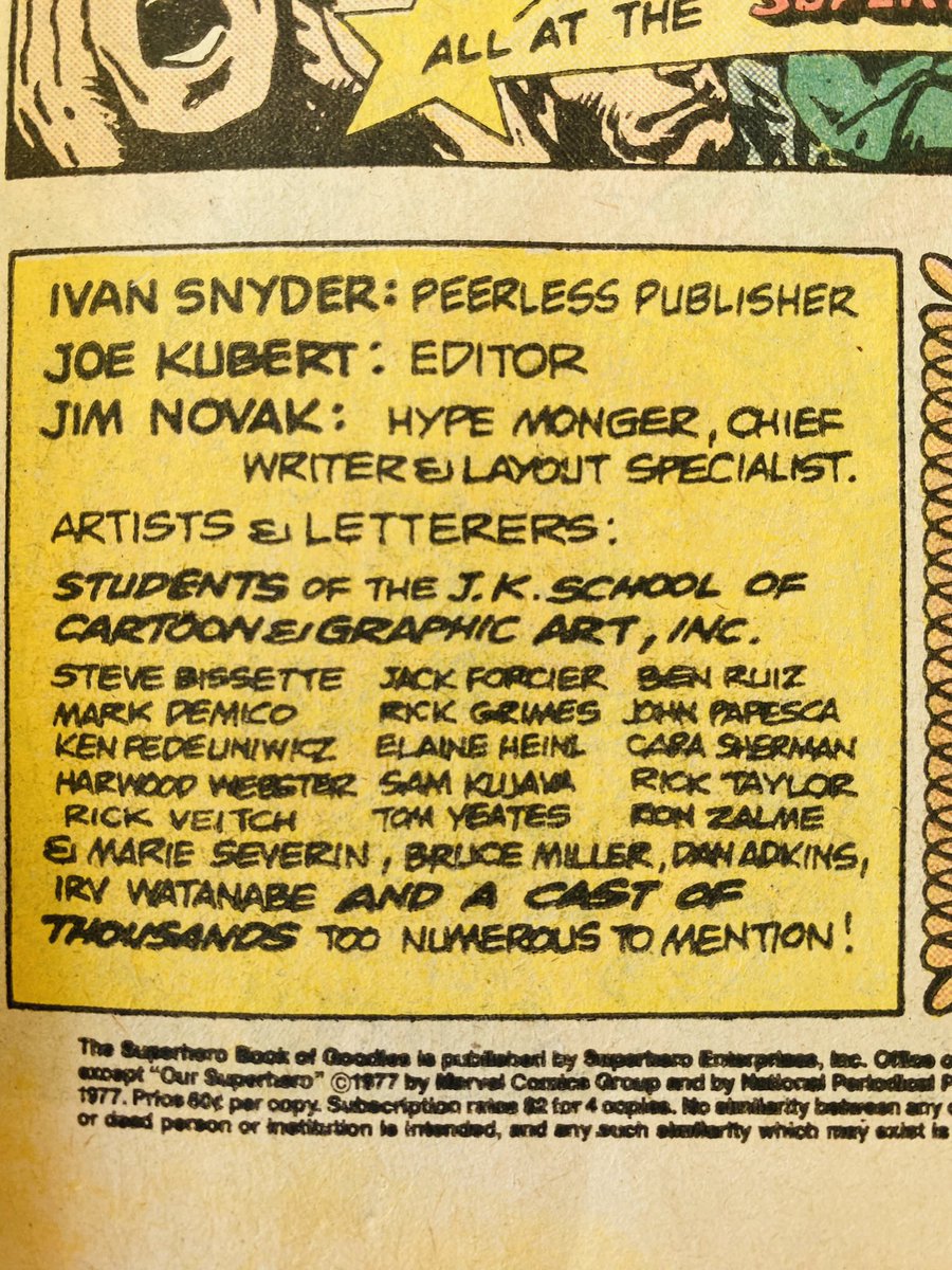 KeeneJarret's tweet photo. Thomas Yeates, Rick Veitch, and Steve Bissette (three of my favorites) drew pictures of cape merch for The Superhero Book of Goodies (1977). Only catalog I’ve read cover to cover. I want the sleeping bag. #superherocomics #comicsmerch #kubertschool #comics https://t.co/BD5GC9xrdz