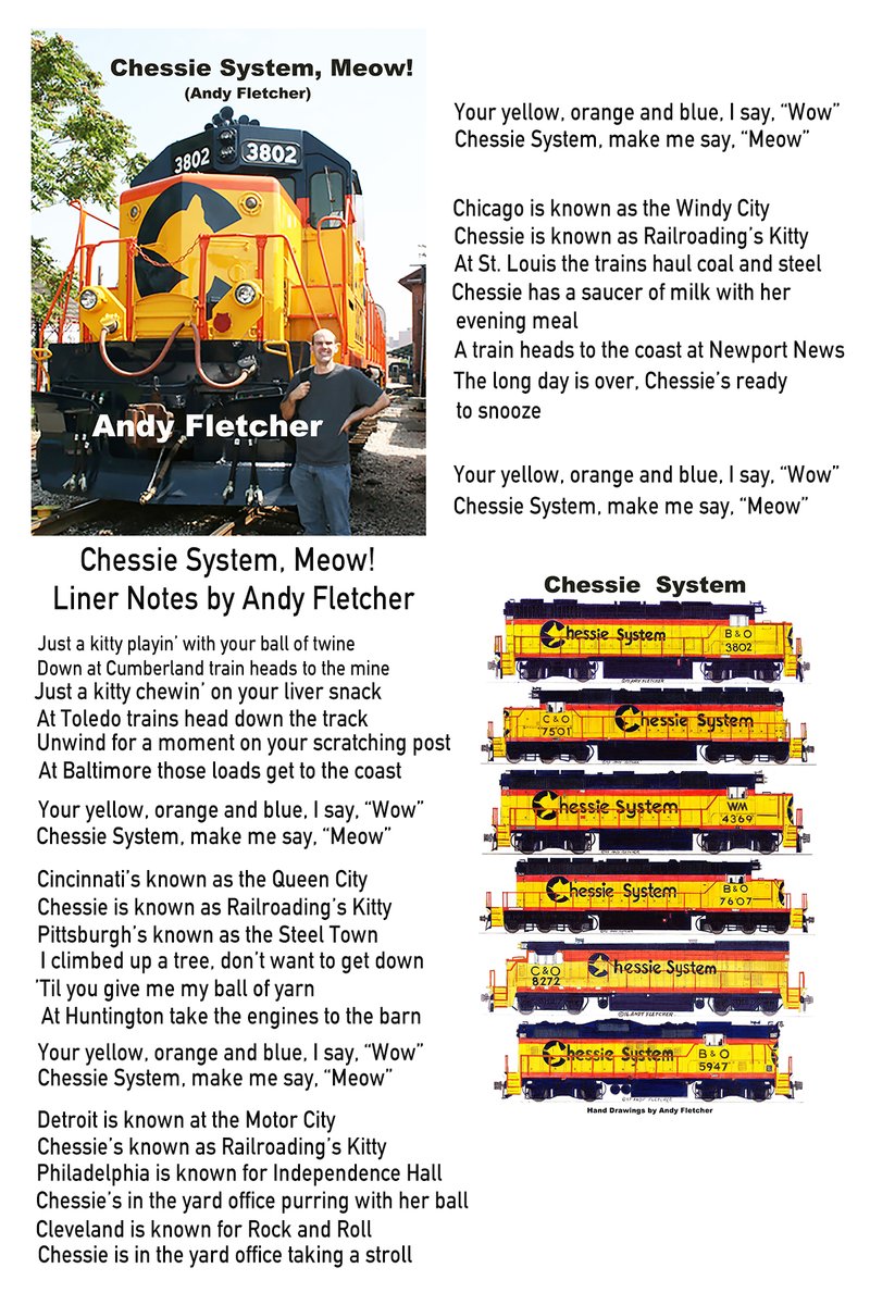 CustomTrains's tweet photo. My single "Chessie System, Meow" 🐱🚂💿🎶🎵will be available on music apps next Friday, May 12th. Here are the liner notes &amp; the link to the Spotify preview: https://t.co/2SRgT8XxaS
#Music #ChessieSystem #meow #railroading #kitty https://t.co/y2zX8Ym1I8