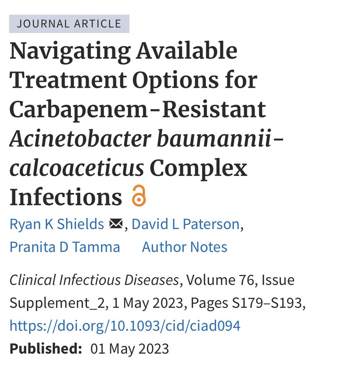 🔥🔥New in <a href="/CIDJournal/">Clinical Infectious Diseases</a>: a look at strategies for management of Carbapenem-resistant Acinetobacter baumanii-calcoaceticus complex (CRAB) infections 🦀 #idtwitter