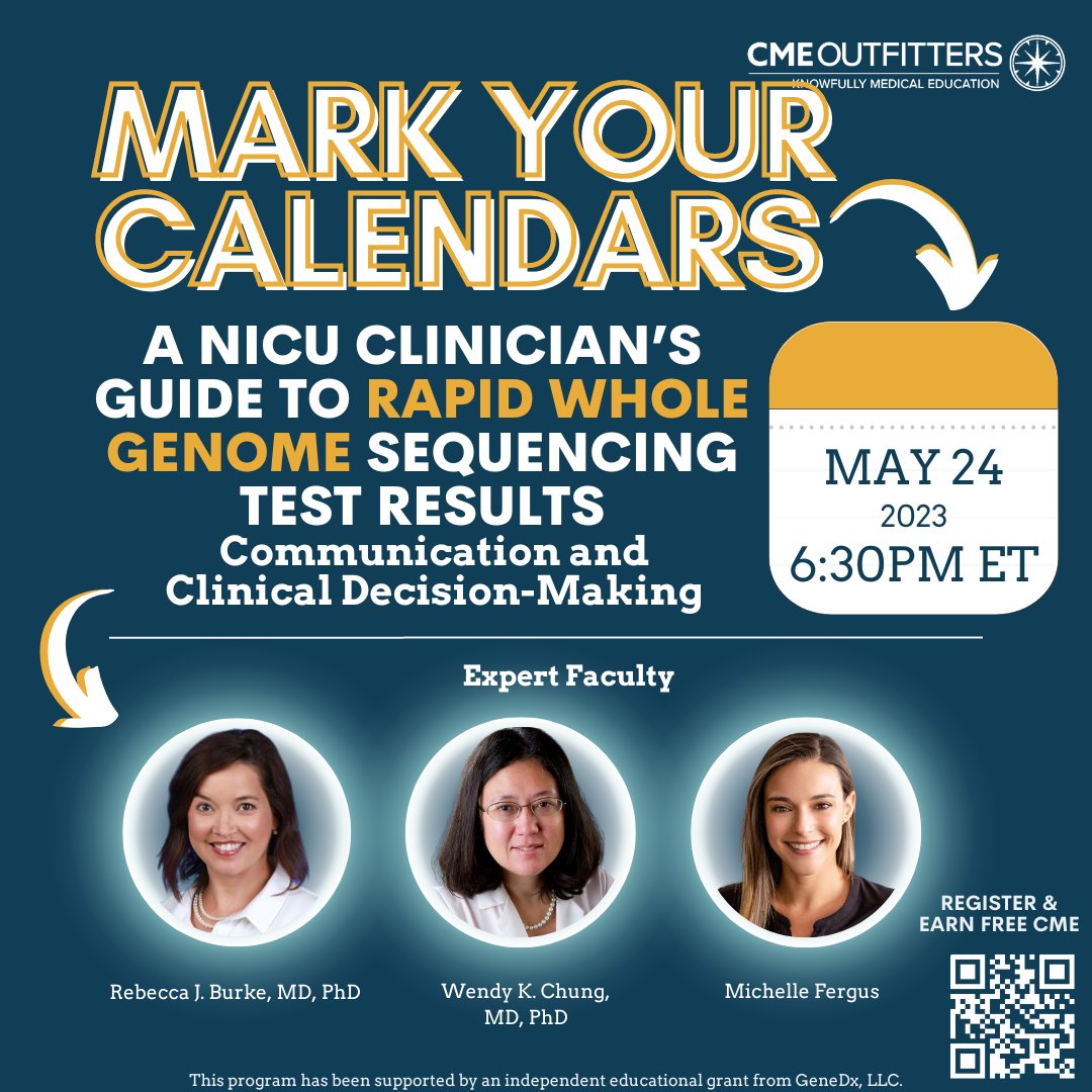 cmeoutfitters's tweet photo. 🤔 Are you a #NICU clinician struggling with interpreting genetic test results?
Join experts, May 24 at 6:30p ET to learn about the expanding role of #GeneticTesting in identifying #Underdiagnosed conditions.
Register to Earn FREE #CME👉 https://t.co/COHtmRxt5U
#MedEd #FOAMed https://t.co/F9o4nZ9Jzd
