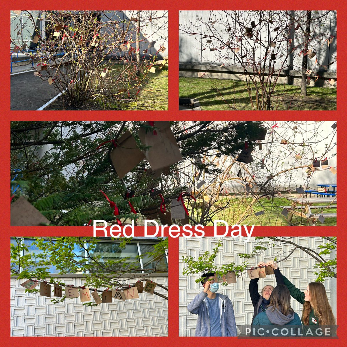 StPaulOCSB's tweet photo. On Red Dress Day, @StPaulOCSB pays tribute to the #MMIWAG by creating notes of Remembrance, which were hung in our tranquility garden. #BeStPaul #ocsbBeCommunity https://t.co/qW1t7oTNyu