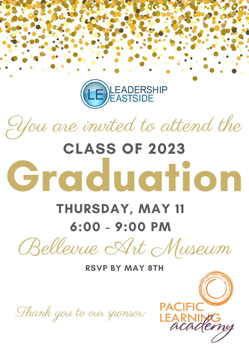 LeadershipEast's tweet photo. Last chance for tickets to the Class of 2023 Graduation! RSVP by May 8 to join us to celebrate this amazing cohort. May 11 @ Bellevue Art Museum @ 6pm. Hope to see you there. https://t.co/UO6OVH1kV2 https://t.co/dYr0off72H
