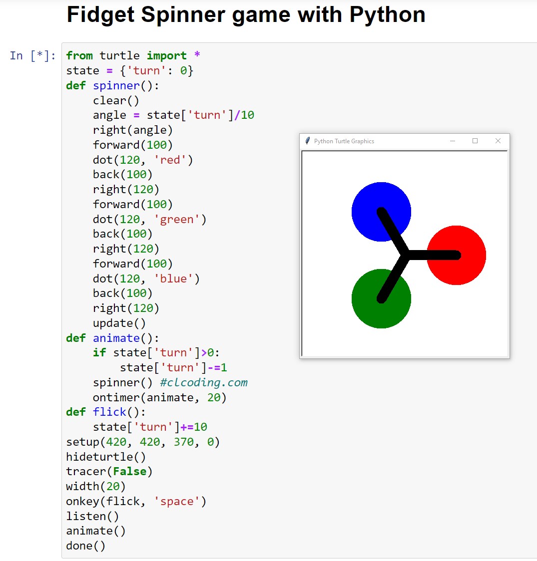 mysoulcodes's tweet photo. #100DaysOfCode Day 21 python
Fidget Spinner game with Python
https://t.co/VcI8CdNGuc…
#python #pythonprogram #pythoncoding #pythonprogramming #pythoncode #100daysofcode #machinelearning #deeplearning #aritficialintelligence https://t.co/EDYERbqRCC
