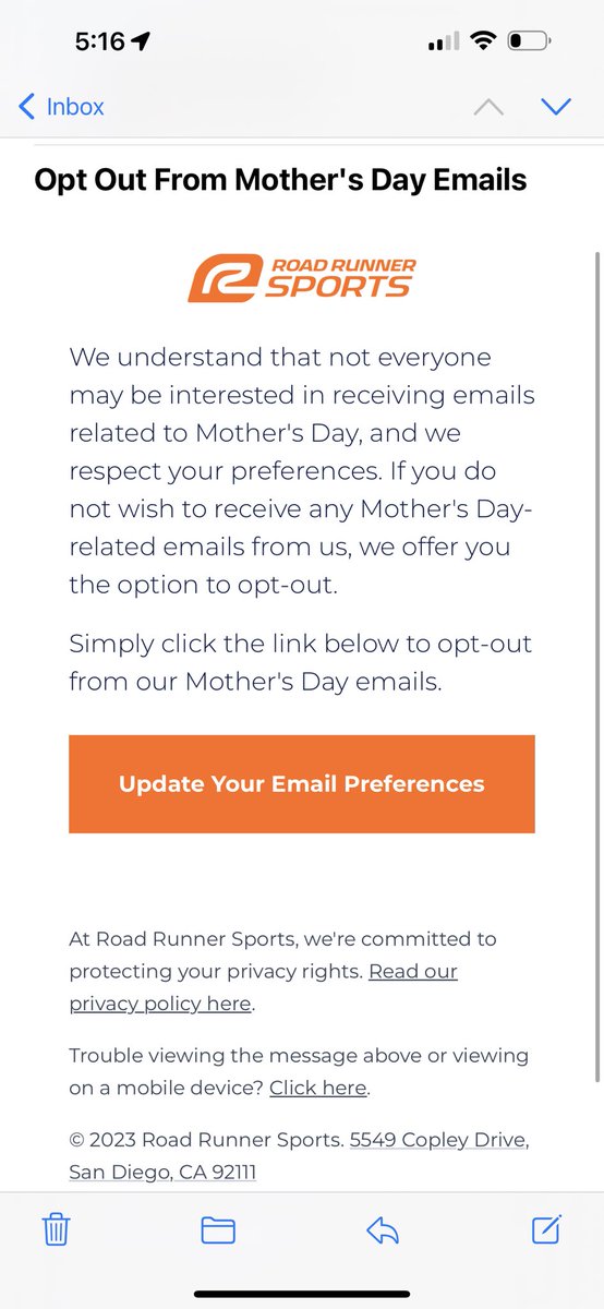 Hey @RRSports I just got this email from you.  Why?!?!  Really?!?   Need to revaluate where I’m buying my running shoes.  Sad day, do better please, MUCH better!