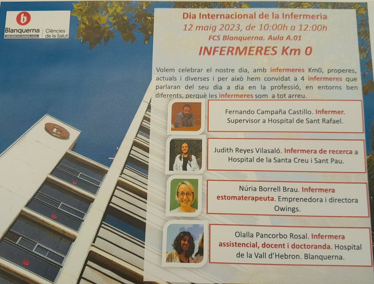 Pilar González Gálvez (@pgonzalezgal) on Twitter photo 📢 El #12M celebrarem el #diadelainfermera amb 👇👇 #infermerakm0 #infermeresproperes a <a href="/BlanquernaFCS/">Blanquerna FCS</a> <a href="/uramonllull/">U. Ramon Llull (URL)</a> esperem gaudir molt amb <a href="/ferenfer/">Fernando Campaña</a> <a href="/OPancorbo/">Olalla Pancorbo</a> <a href="/owingsbarcelona/">OWings</a> #judithreyes 📢 El #12M celebrarem el #diadelainfermera amb 👇👇 #infermerakm0 #infermeresproperes a <a href="/BlanquernaFCS/">Blanquerna FCS</a> <a href="/uramonllull/">U. Ramon Llull (URL)</a> esperem gaudir molt amb <a href="/ferenfer/">Fernando Campaña</a> <a href="/OPancorbo/">Olalla Pancorbo</a> <a href="/owingsbarcelona/">OWings</a> #judithreyes
