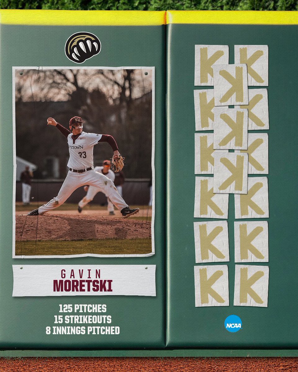 KUBearsBaseball's tweet photo. With Gavin Moretski’s 15 strikeouts in today’s outing he became just the third player in program history to record 15 or more strikeouts! 

The Kutztown Baseball program wanted to highlight Gavin and this incredible achievement 🐻📋 https://t.co/R98PY5Vbsf