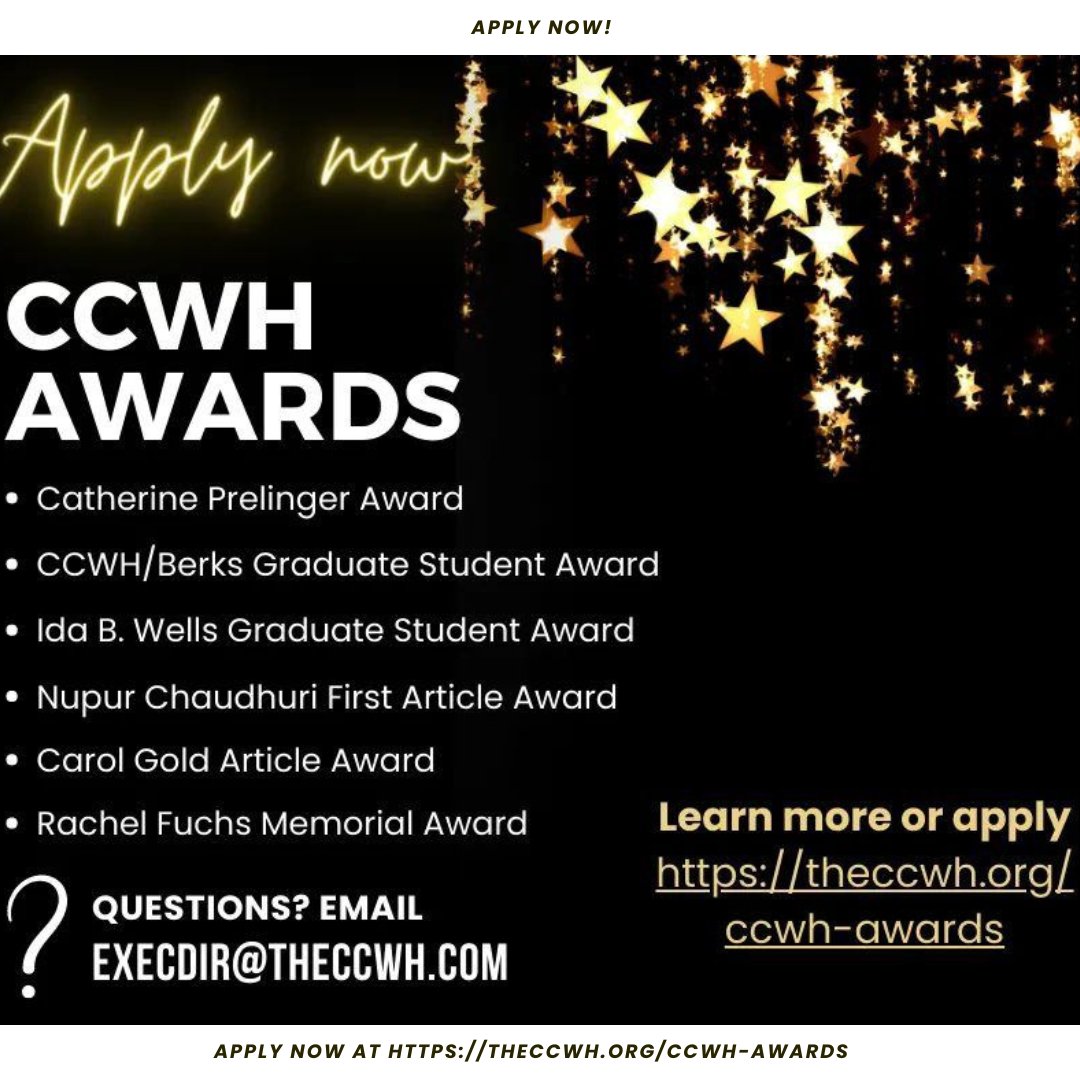 WHAGrads's tweet photo. The Coordinating Council for Women in History @WomensWest offers six awards available to graduate students. Visit their website (https://t.co/cqxLfwzDI5) for more information. Apply now!
Deadline: May 15, 2023
#westernhistory #gradlife #cwwh #WHA2023 #womenshistory #gradawards https://t.co/unLxcDdOhl