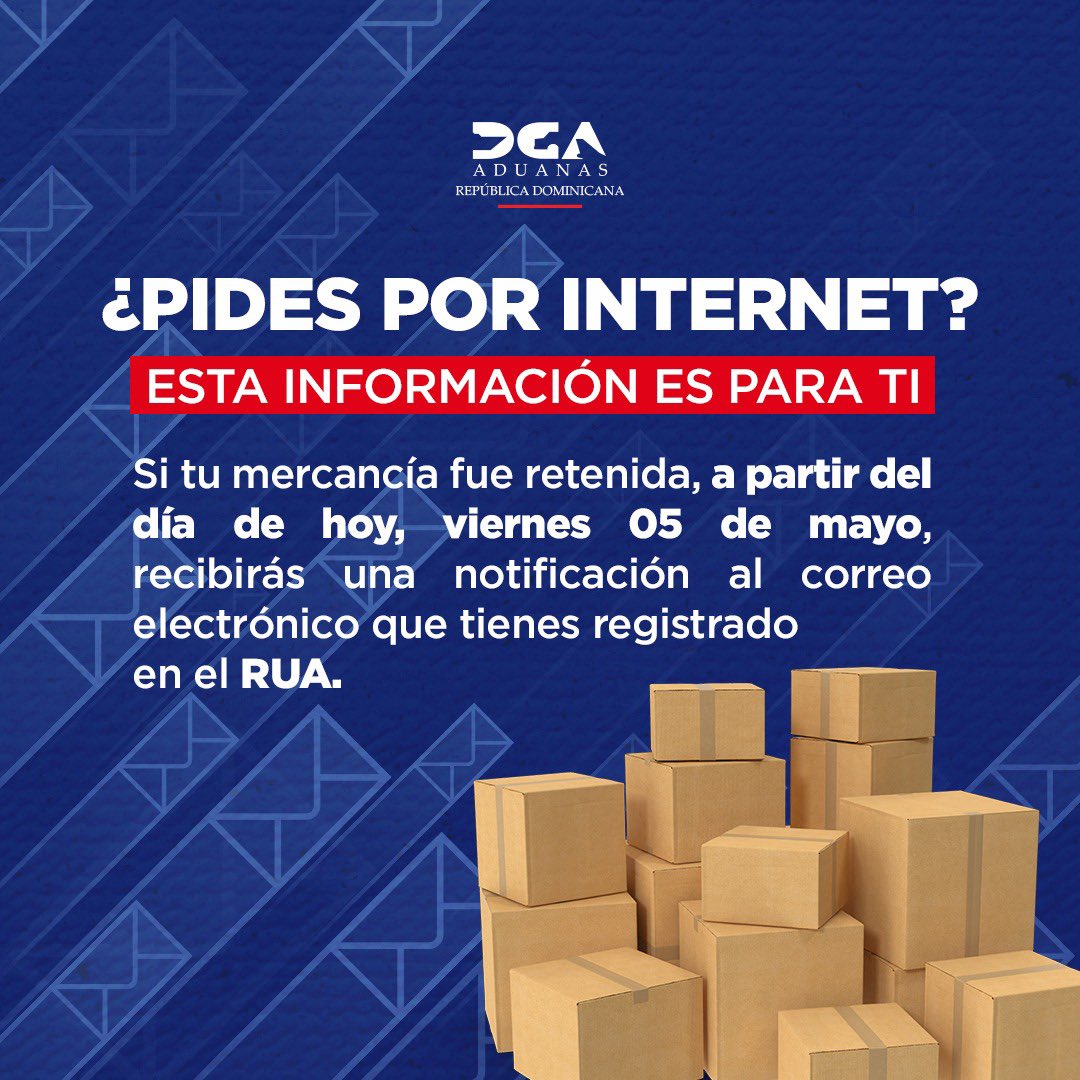 aduanard's tweet photo. Continuamos realizando cambios para brindarte un servicio más eficiente. Ahora recibirás una notificación en tu correo, si tu mercancía Courier fue retenida.  Recuerda registrarte y actualizar tus datos en el #RUA https://t.co/fGijdOwphH