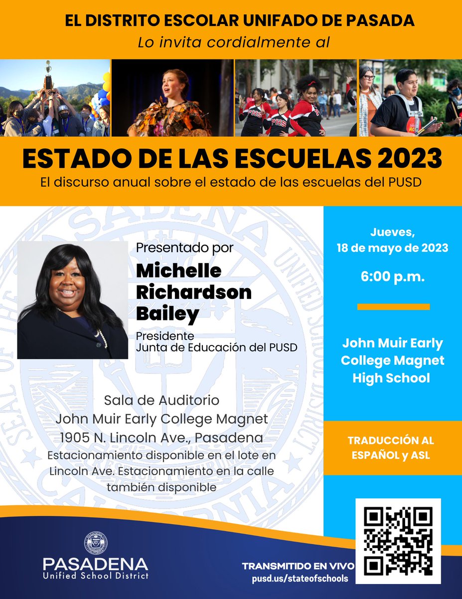 Pasadena Unified School District (@pasadenaunified) on Twitter photo Please join us for the annual State of Schools address on May 18! #PUSDproud π«ππ½π <a href="/bmcdonald6/">Brian McDonald</a> <a href="/JohnMuirHS/">John Muir HS</a> <a href="/Hchanhill/">Helen Chan Hill</a> Please join us for the annual State of Schools address on May 18! #PUSDproud π«ππ½π <a href="/bmcdonald6/">Brian McDonald</a> <a href="/JohnMuirHS/">John Muir HS</a> <a href="/Hchanhill/">Helen Chan Hill</a>