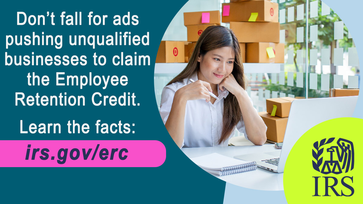 You’ve probably seen those pushy ads encouraging businesses and others to claim the Employee Retention Credit. Don’t fall for ERC offers beyond the #IRS guidelines: ow.ly/m4Fg50LfNy4 #SmallBusinessWeek