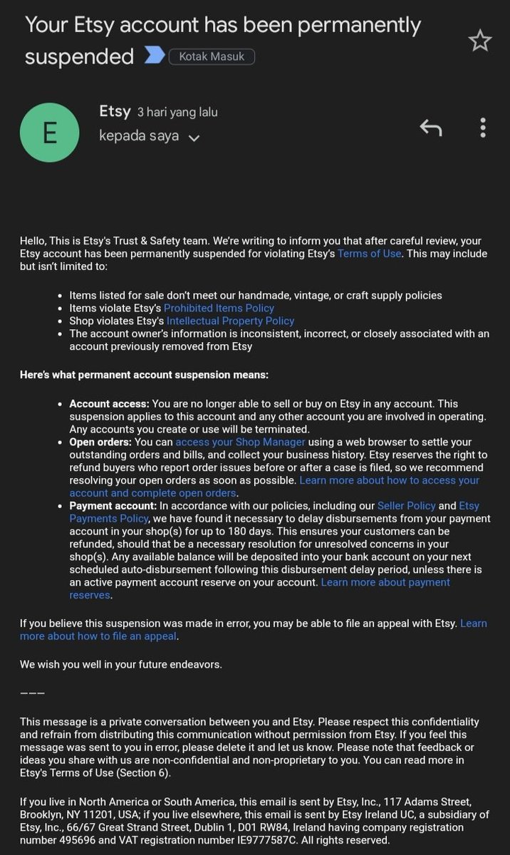 dwisdr's tweet photo. @Etsy Please @Etsy give me the exact reason why my store account is temporarily suspended all the product items I'm selling are craft or vintage supplies and not prohibited items as sold by other sellers around the world then what about my sales results of Rp. 6,720,000 https://t.co/k54F2NW5IU