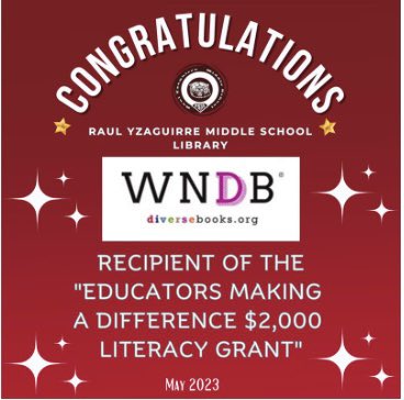 Congratulations to our RYMS Librarian Mrs. Lugo for being the recipient of the WNDB $2,000.00 Literacy Grant! 🥳 Thank you for always going above and beyond for our students, campus, and community!!!! WE ARE BEAR PROUD! 🐻 Go BEARS!! 🐾
