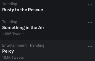 mallard1938's tweet photo. Let's go, let's continue this. Rusty to the Rescue. Something in the Air. Percy. There, I helped spread the word to help get these trending https://t.co/rvMAtsJbMo