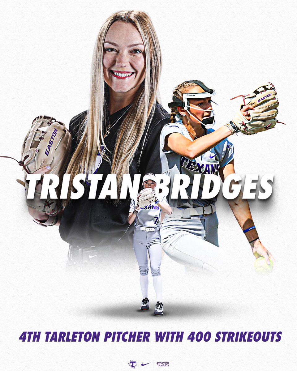 Tarleton State Softball (@tarletonsb) on Twitter photo Strikeout No. 4️⃣0️⃣0️⃣ for Tristan Bridges is in the books! 🔥 Strikeout No. 4️⃣0️⃣0️⃣ for Tristan Bridges is in the books! 🔥