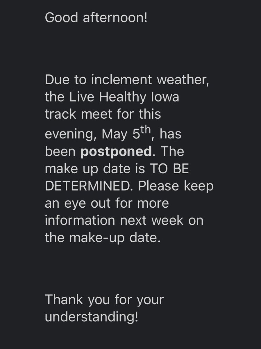 @livehealthyiowa meet has been postponed! Stay tuned!