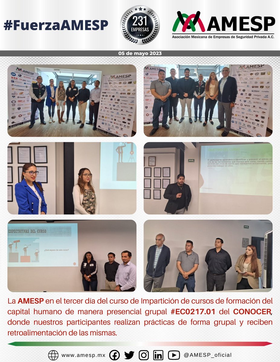 AMESP_oficial's tweet photo. La AMESP en el tercer día del curso de Impartición de cursos de formación del capital humano de manera presencial grupal #EC0217.01 del @ConocerMx
#SoyAMESP #HablemosBienDeLaSeguridad #FuerzaAMESP #UnidosPorUnMéxicoSeguro https://t.co/NBCSEU1BDk