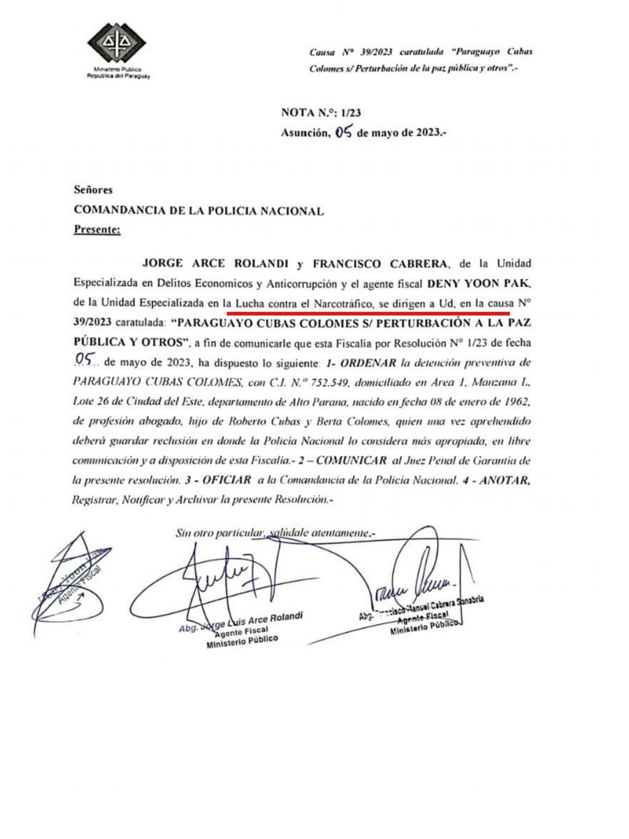GuachireM's tweet photo. Mientras los narcos y corruptos siguen libres, fiscales de anticorrupción y lucha contra el narcotráfico firman la detención de Payo Cubas. https://t.co/OqAkZ78ZeJ