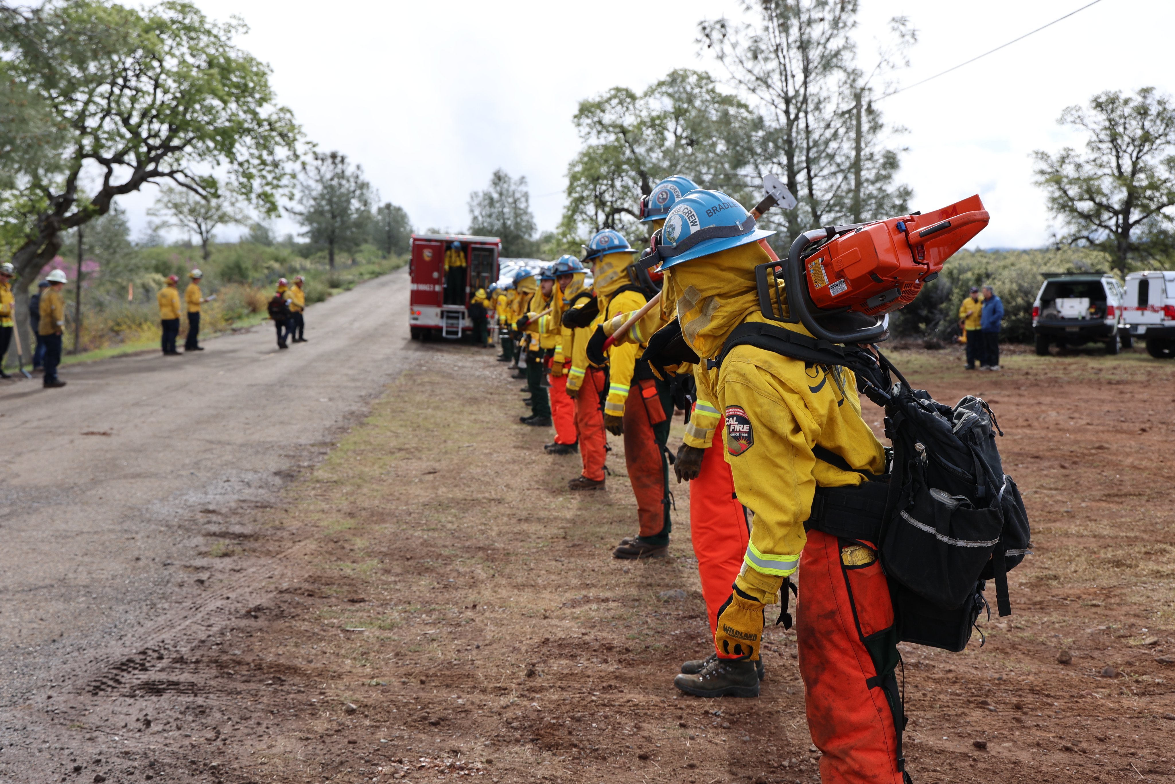 Firefighter hand crew lining up for inspection