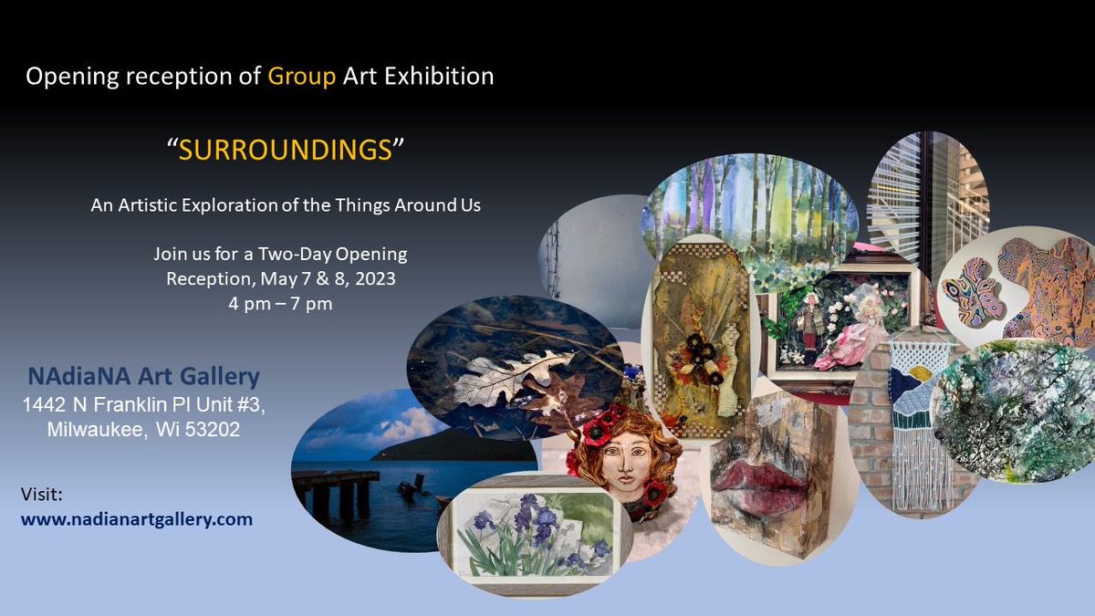 NadianaArt's tweet photo. This weekend @nadianartgallery in #Milwaukee β¦
Join us and enjoy the #beautiful #art #exhibit featuring the works of many #Artists β¦
#mke #mkeart #milwaukeeart @MKEArtsBoard @mkearts @CityofMKE @ArtWorks4Mke @MKEBizJournal @MilwaukeeArt @artSupportMKE @ArtistsMil @freeartmke https://t.co/wFetyRjz0N