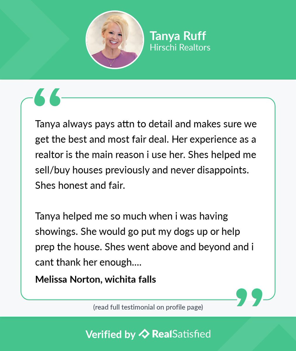 RuffRealtor's tweet image. How heartening is it to receive a recommendation like this? app.realsatisfied.com/Tanya-Ruff via @realsatisfied
