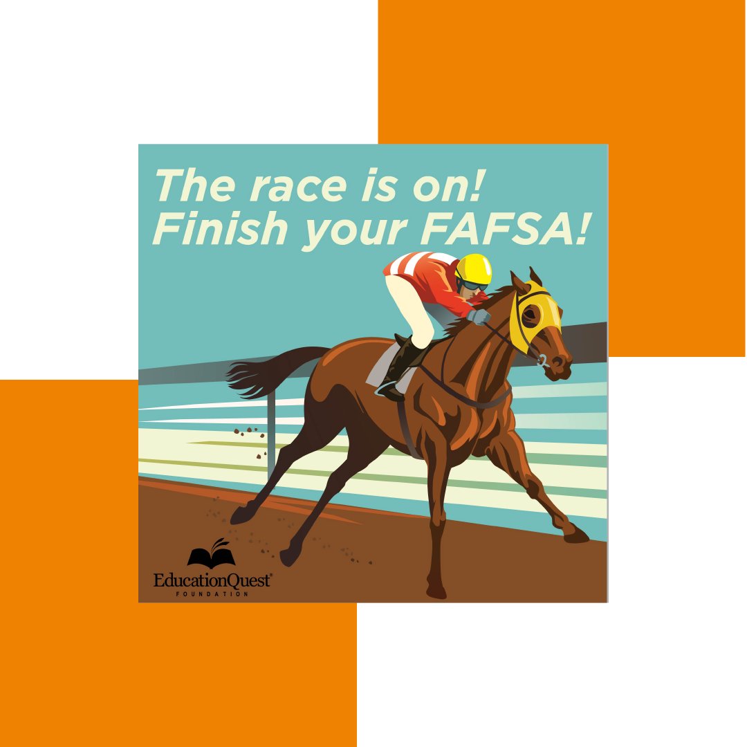 EducationQuest's tweet image. 🏇🏇 Ready... set...FAFSA! The #Kentuckyderby may be short, but finishing your FAFSA will set you up for the long haul. So put on your crazy hat and giddy up! 🏇
#FAFSA #freecollegehelp #college